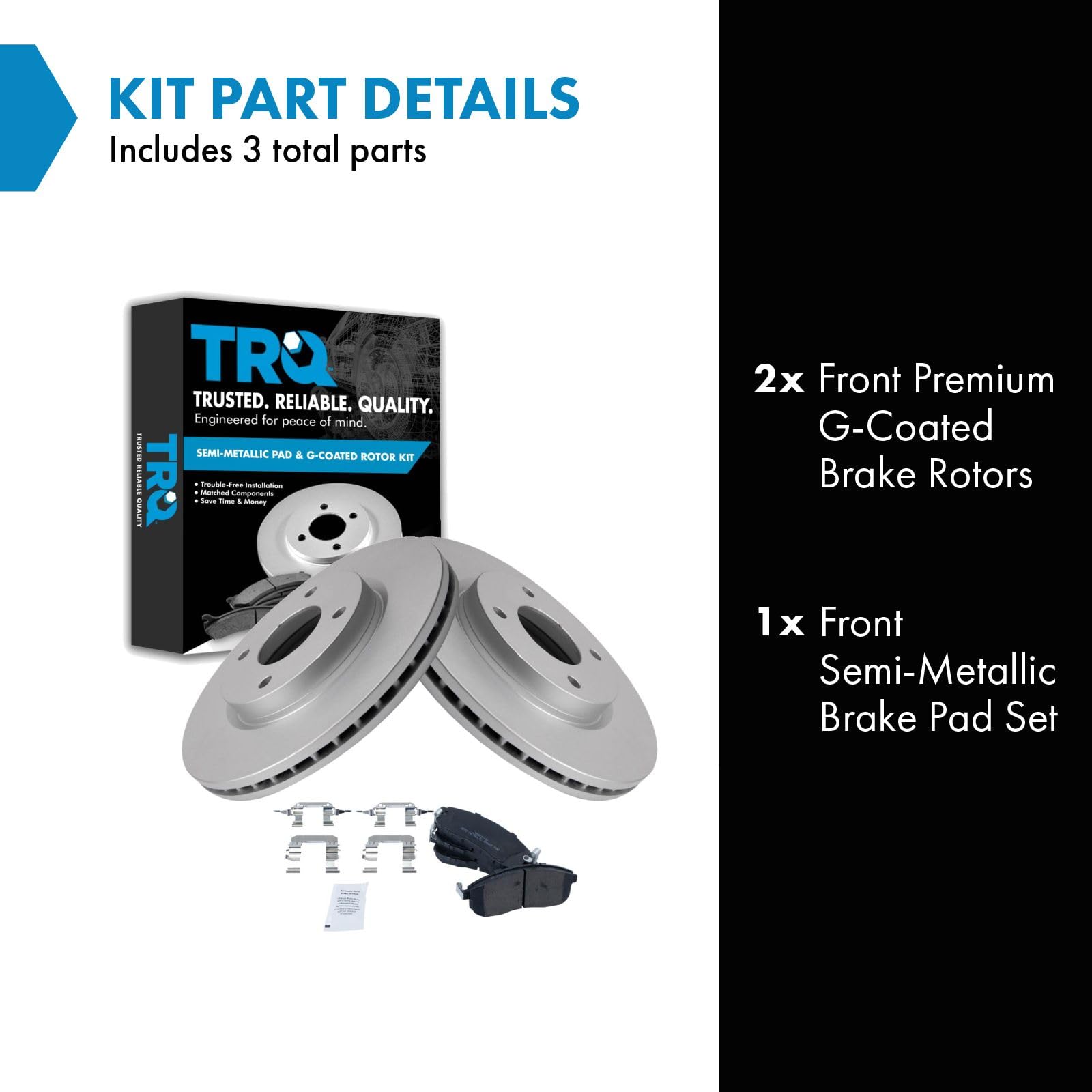 Trq Front Brake Pad & Rotor Kit Brake Pads Brake Rotor Semi-Metallic Premium G-Coated Compatible With 2009-2014 Nissan Cube 2007