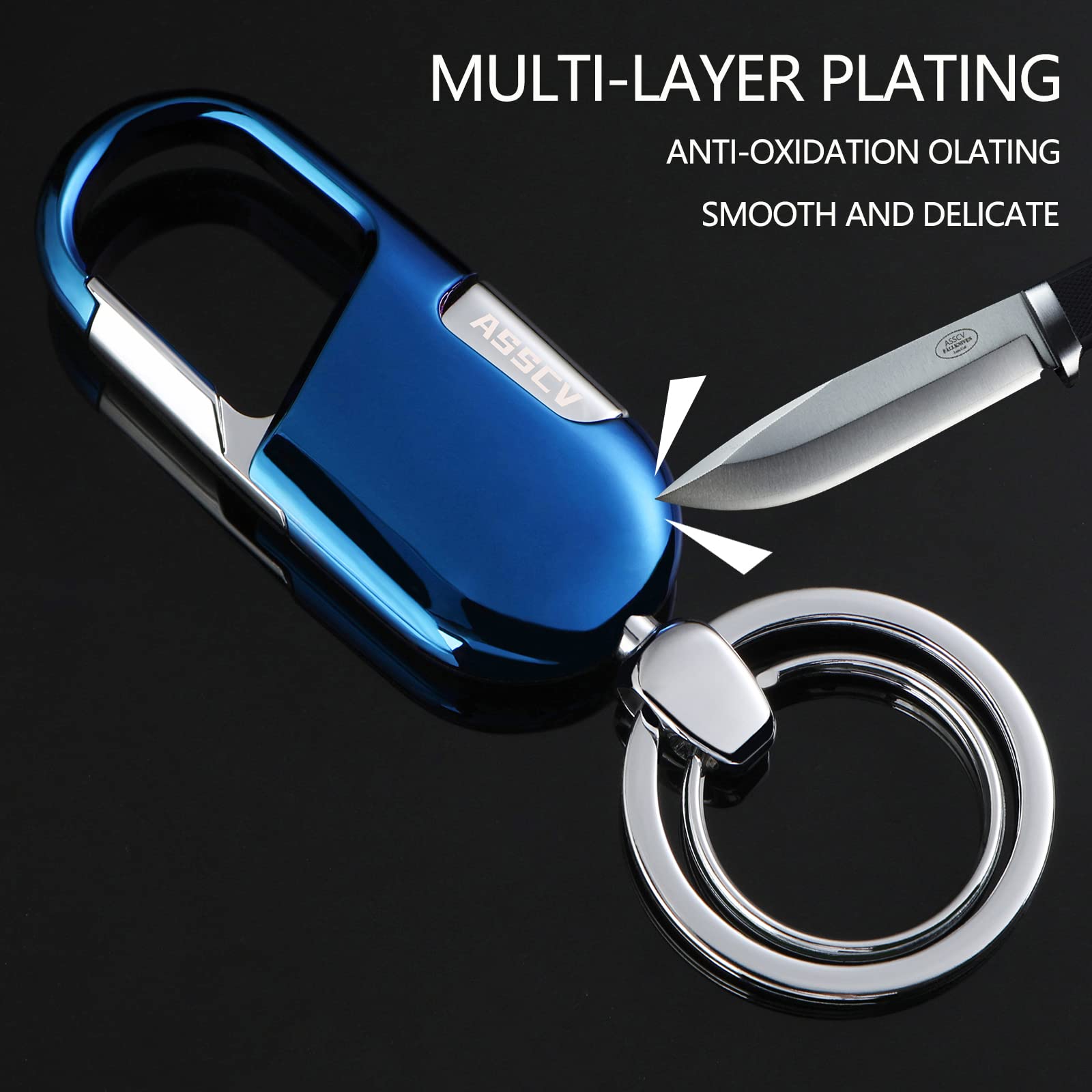 Asscv Car Keys Keychain, Heavy Duty Keychains,Car Key Fob Accessory For Men And Women,With Elegant Metal Box (Blue)