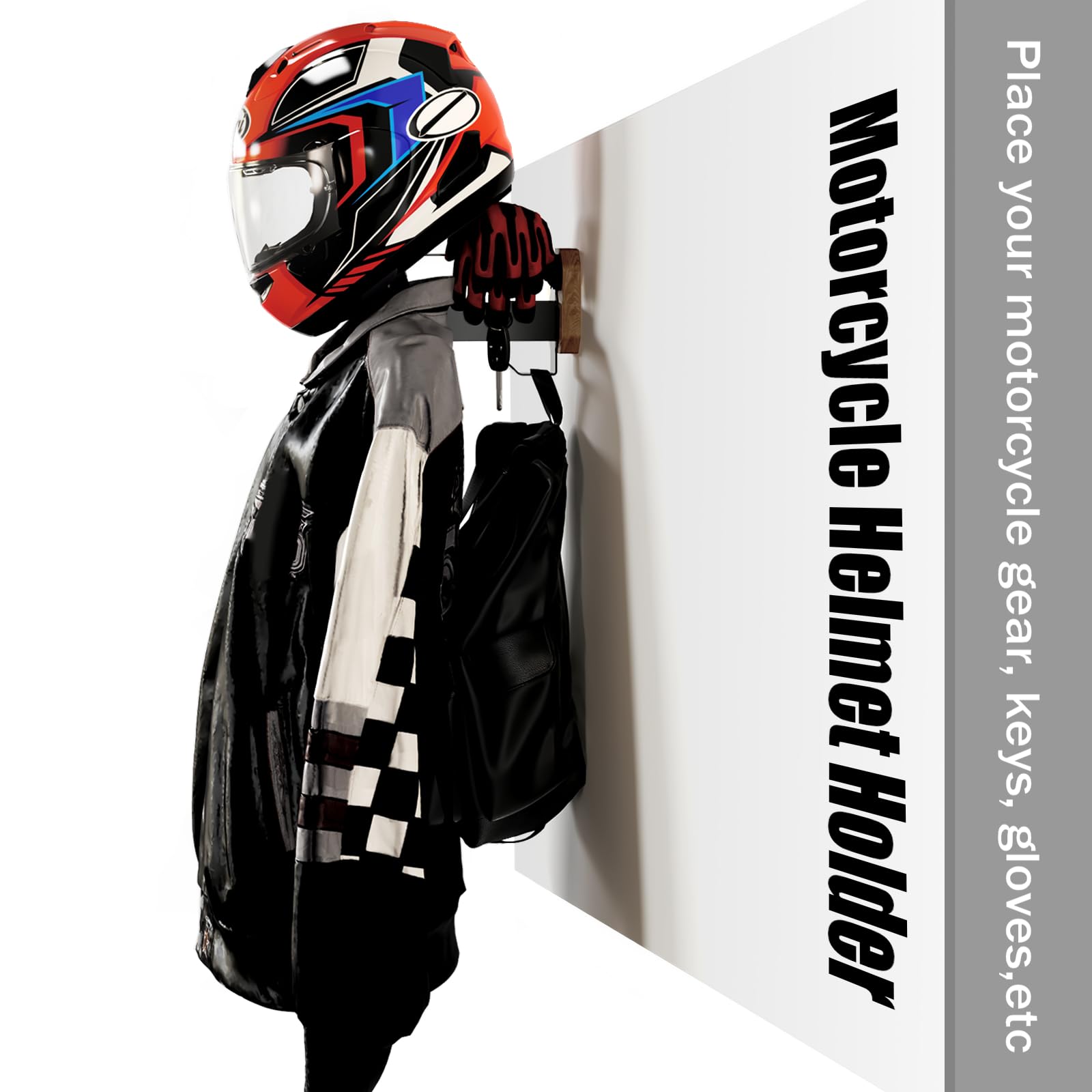 Helmet Holder- Boldbypin Motorcycle Helmet Rack Wall Mount , Solid Wood & Heavy Duty Steel Helmet Wall Mount For Motorcycle/Football/Cycling Skiing/Tactical Gear Wall Hanger