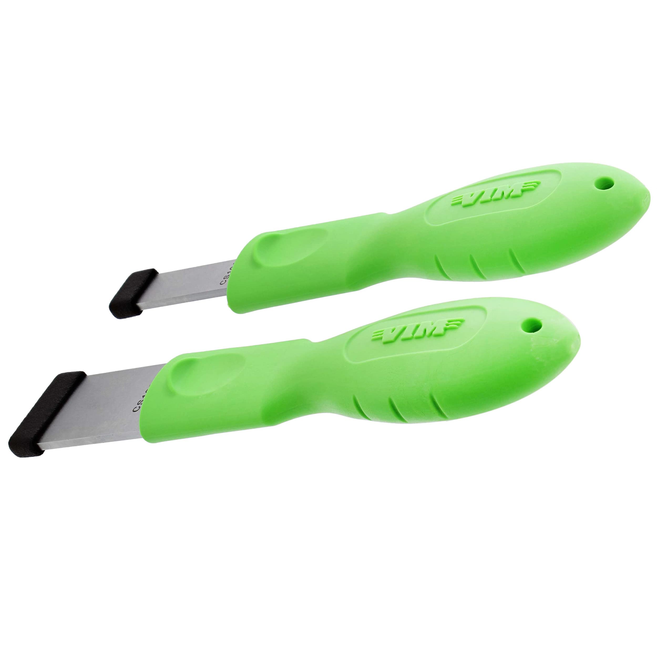 Vim Tools Carbide Scraper Tool Set - 2Pc Large And Small Automotive Gasket Scraper Blades Molded In Green Handles