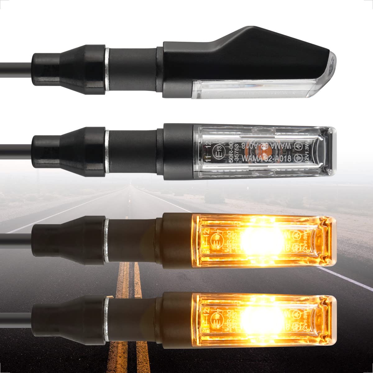 Evermotor Universal 4 Pieces Motorcycle Led Turn Signals Motorbike Scooter Front Rear Blinkers E-Approved Aluminum Shell With Beautiful Surface Treatment Ip67 Waterproof