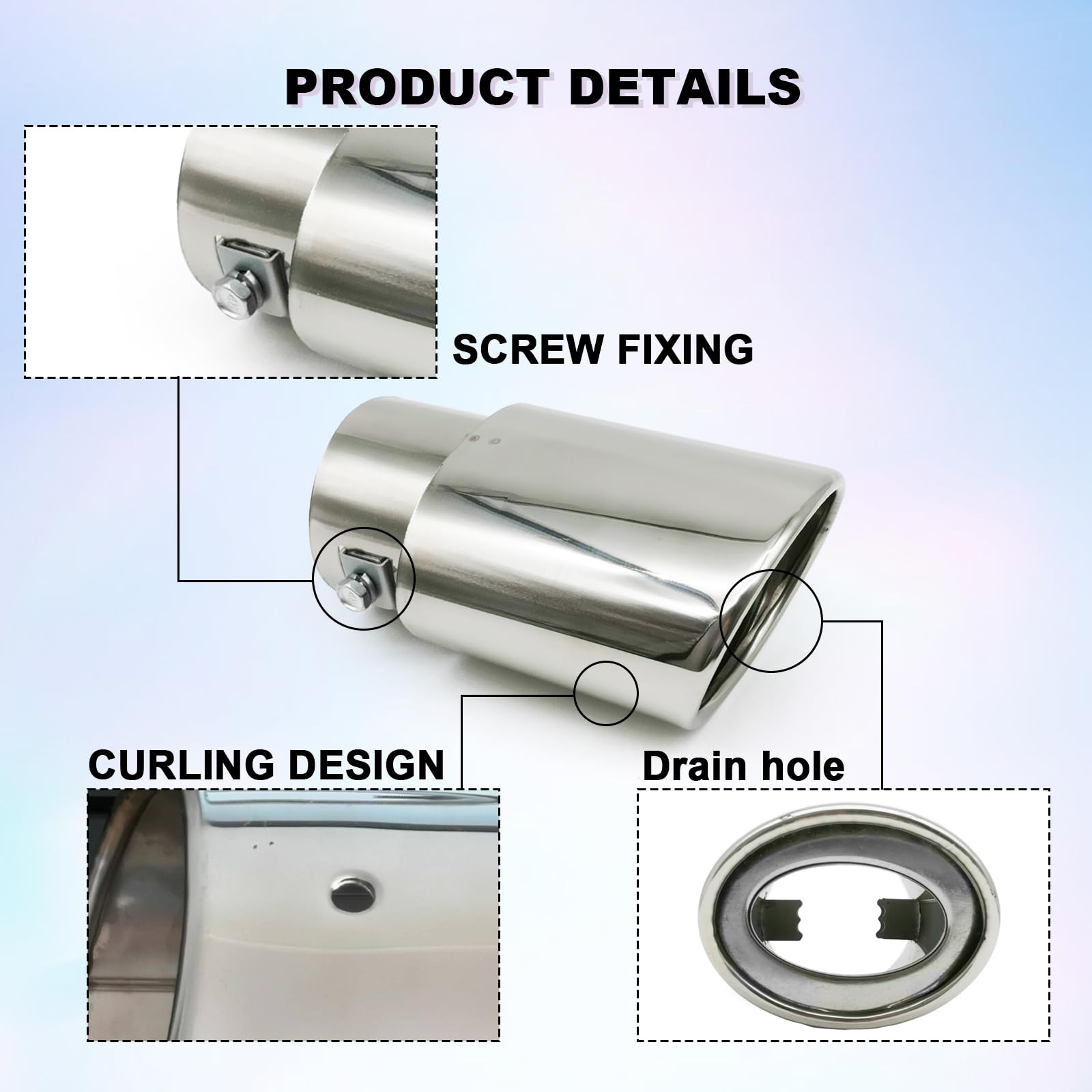 Stainless Steel Car Exhaust Tip, 2.5'' to 3.3'' Adjustable Car Decoration Chrome-Plated Finish Exhaust Tailpipe, Universal Car E