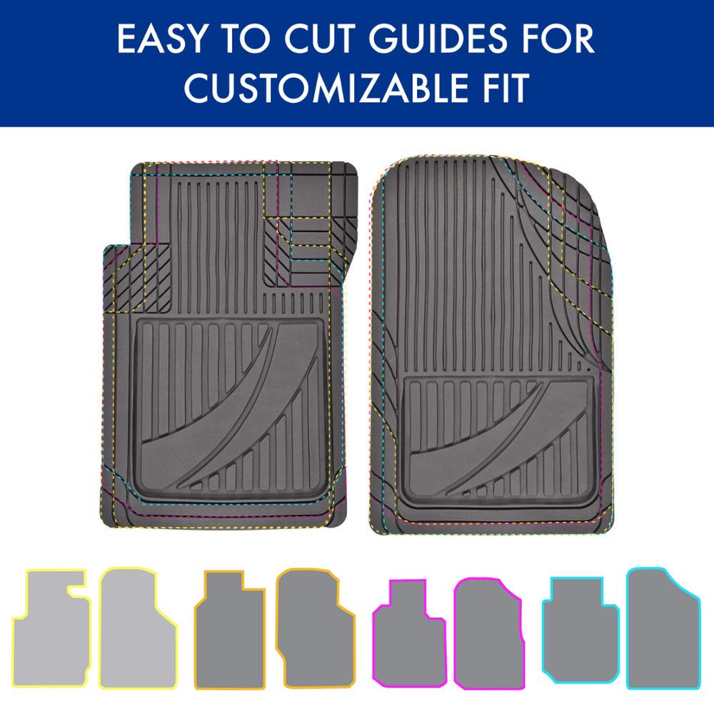 Motor Trend FlexTough Advanced Gray Rubber Car Floor Mats with Cargo Liner Full Set - Front & Rear Combo Trim to Fit Floor Mats
