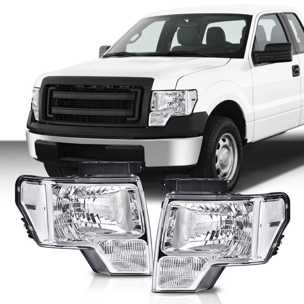 Pit66 Headlight Headlamp Assembly Compatible With Ford F150 2009 2010 2011 2012 2013 2014 Faros Delanteros (Clear Lens Chrome Ho