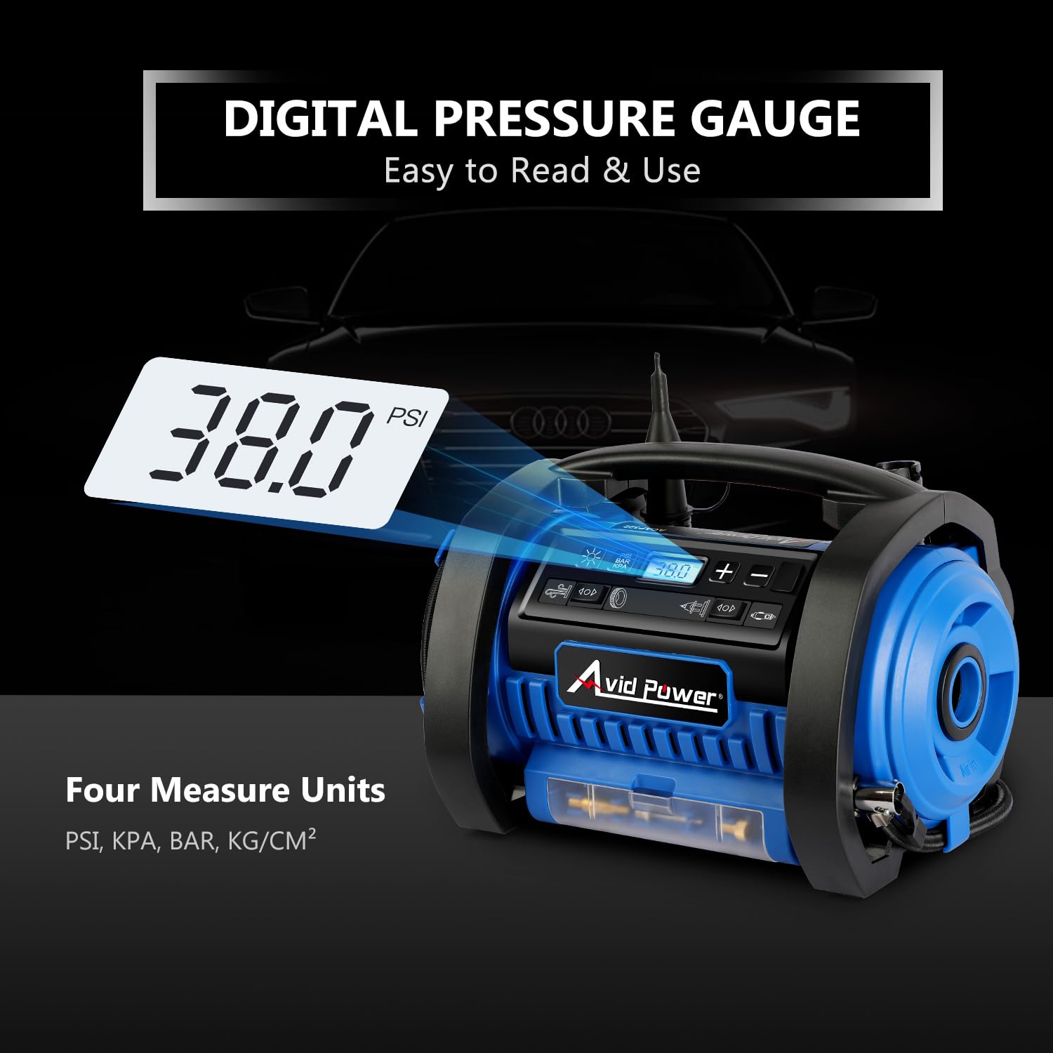 Avid Power Tire Inflator Portable Air Compressor, 12V Dc / 120V Ac Car Tire Pump, Air Mattress Pump With Inflation And Deflation Modes, Dual Powerful Motors, Digital Pressure Gauge