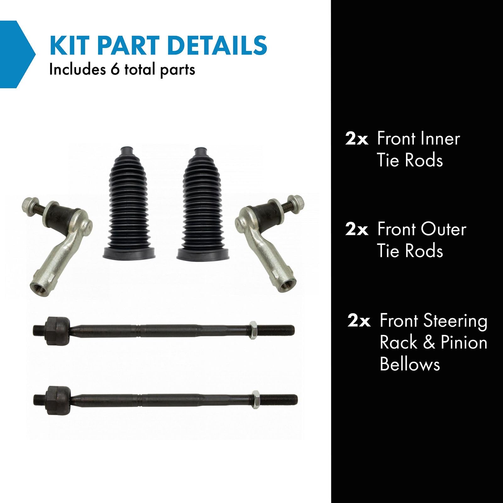 Trq Front Driver & Passenger Side Inner & Outer Steering Kit Steering Rack & Pinion Bellow Tie Rod Compatible With 2015-2017 Chr