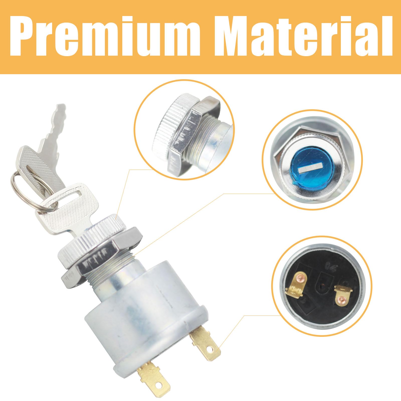 Ignition Switch And Key 2 Terminals Carabiner 17421G1 Fits Ez-Go Electric Golf Cart