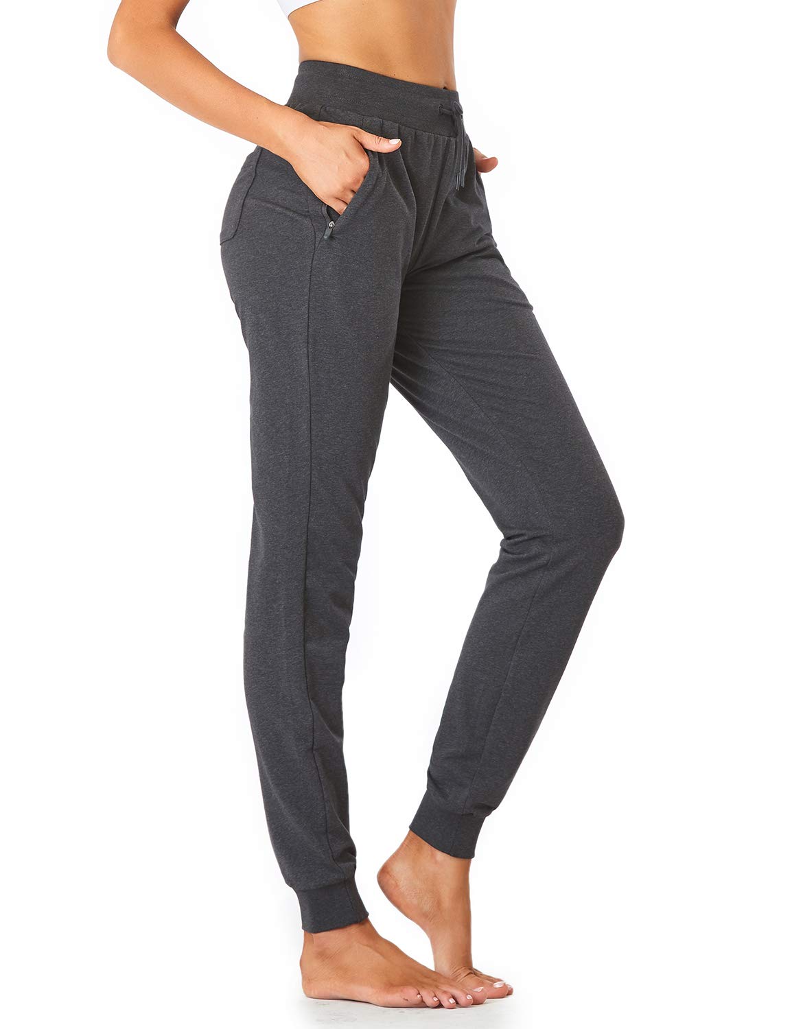 Sevego Lightweight Womens 30 Tall Inseam Cotton Soft Jogger With Zipper Pockets Cargo Pants Dark Grey Small