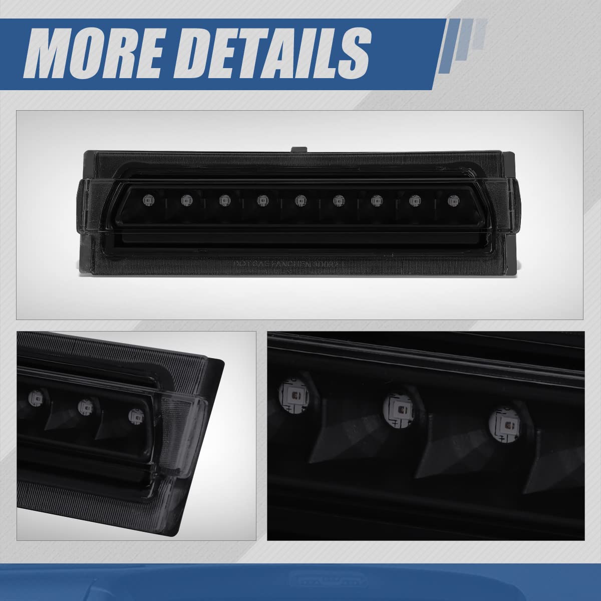 Auto Dynasty Full Led High Mount Centre 3Rd Third Tail Brake Light Stop Lamp Compatible With Chevy Corvette C4 4Th Gen 1991-1996, Black Housing Smoked Lens