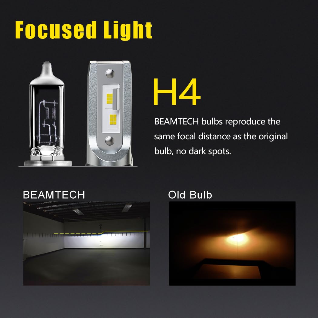 Beamtech H-4 Bulbs, S1 Series 900-3 Fanlsess 300% Brighter 6500K White Fog Light, 2 Bulbs