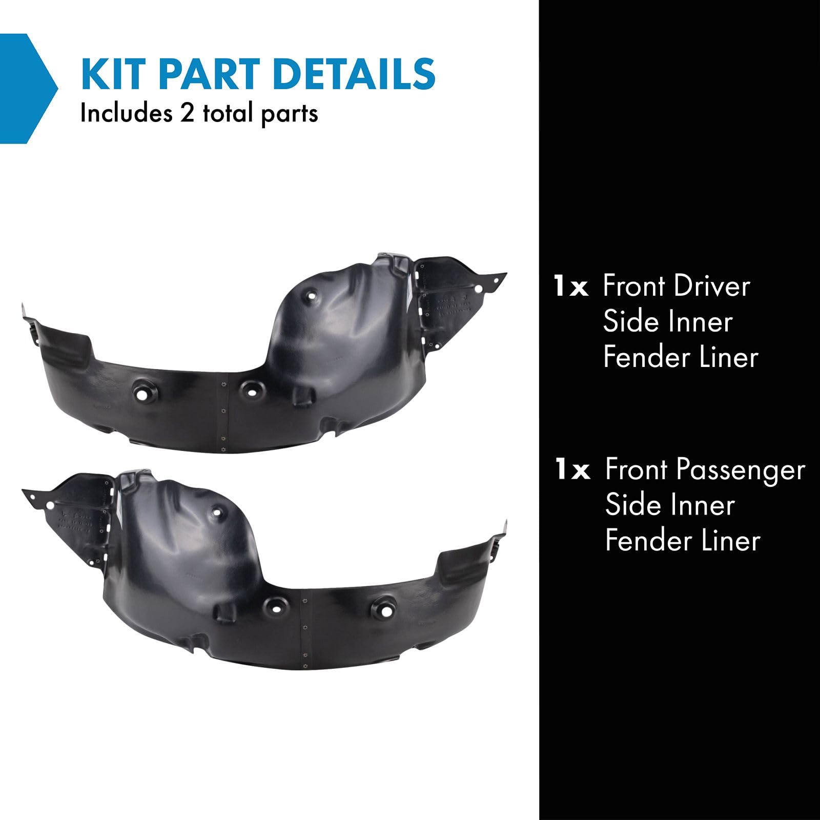 Trq Front Inner Fender Liner Set Compatible With 2013-2015 Hyundai Veloster Hy1248162 Hy1249162