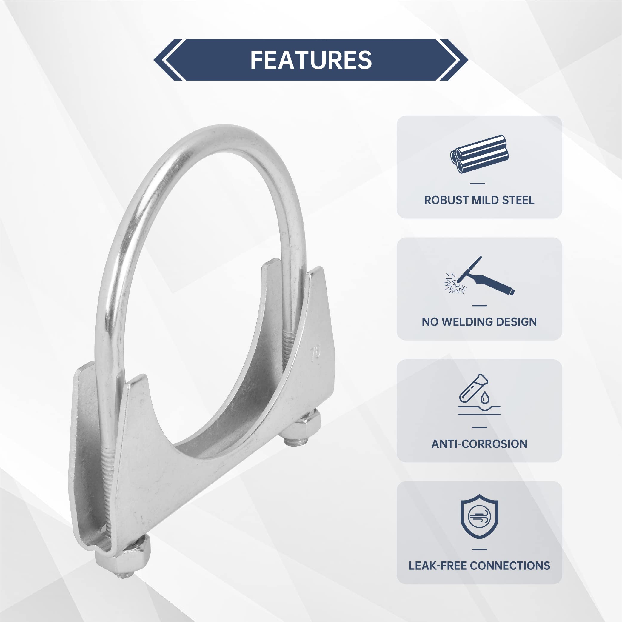 Batoneco 3'' U Bolt Clamp, Muffler Exhaust Clamps,3 Inch Saddle Style Heavy Duty Mild Steel(2-Pack)