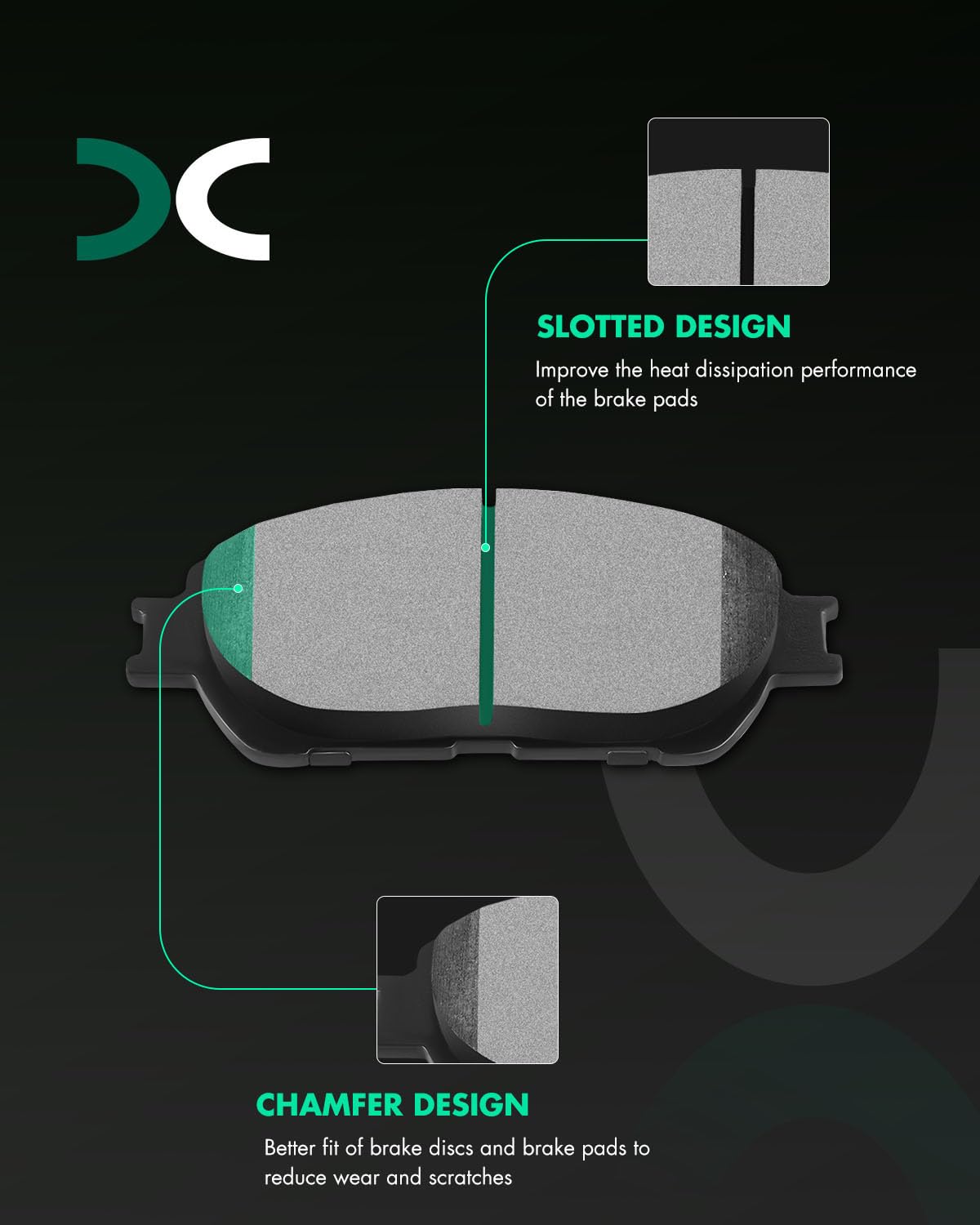 Scitoo D906 D828 Semi-Metal Brake Pads Sets - Front & Rear, Fit For Toyota Avalon 2005-2007, Camry 2005-2006, Solara 2004-2008