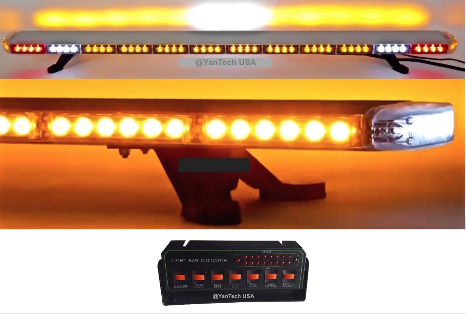 Yantech 60' Amber Clear Super Bright Led Light Bar 102 Leds Flashing Warning Tow Truck Wrecker Police Snow Plow With Cargo Lights And Brake Or Turn Signal Lights - Usa Warranty W/Lifetime Service