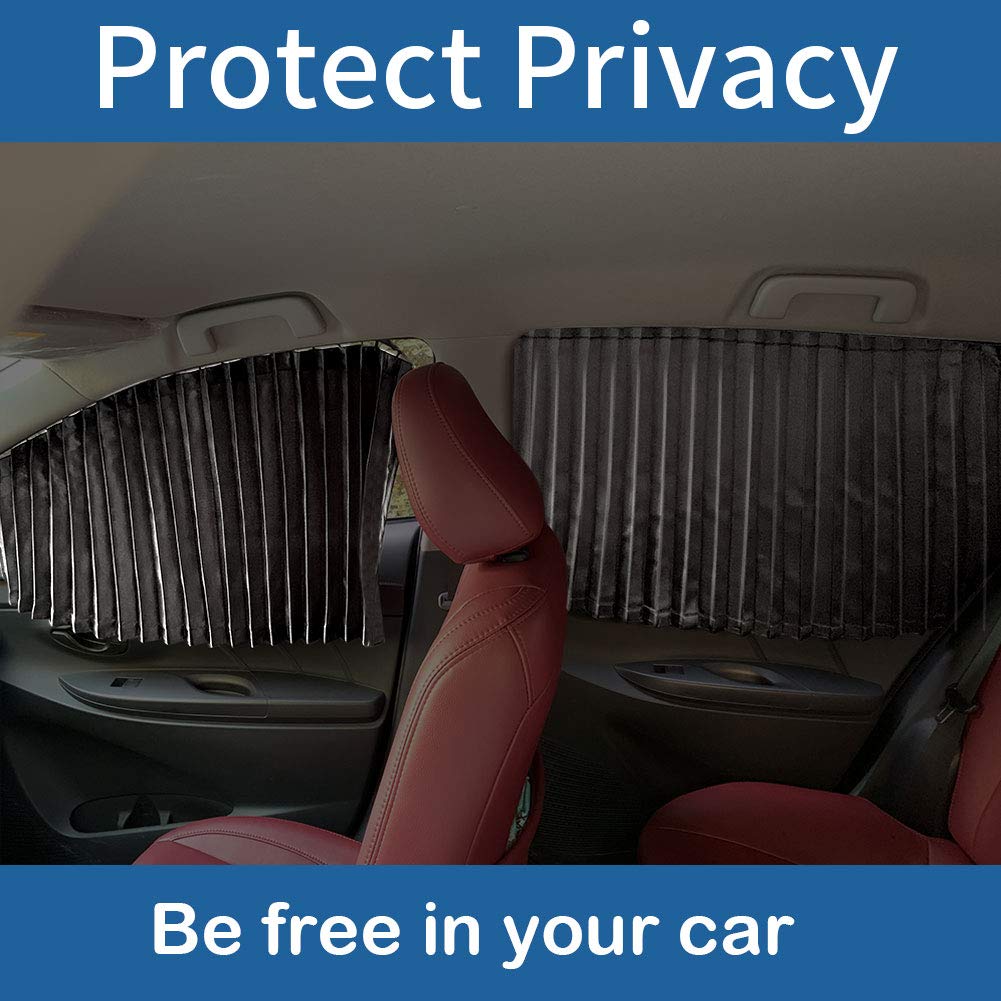 Ovege Car Window Shade -Car Side Window Sun Shade Car Curtain Pleated Silky Uv Protection Privacy Baby Suction Magnetic(Black-Opaque, Back Seat 2Pcs)