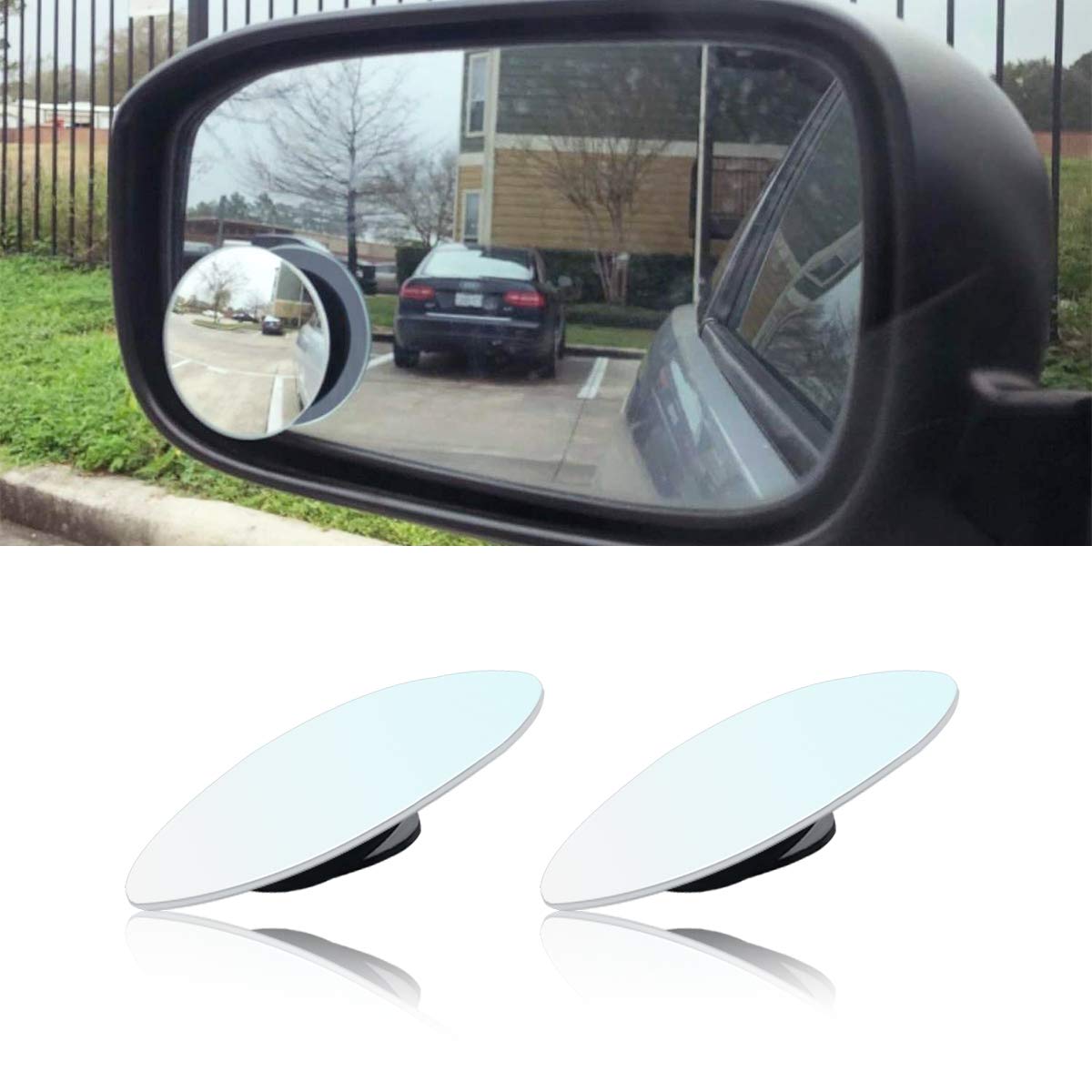 Car Blind Spot Mirror, 2'' Round Hd Glass Frameless Convex Rear View Mirror With Wide Angle Adjustable Stick For Cars Suv And Tr
