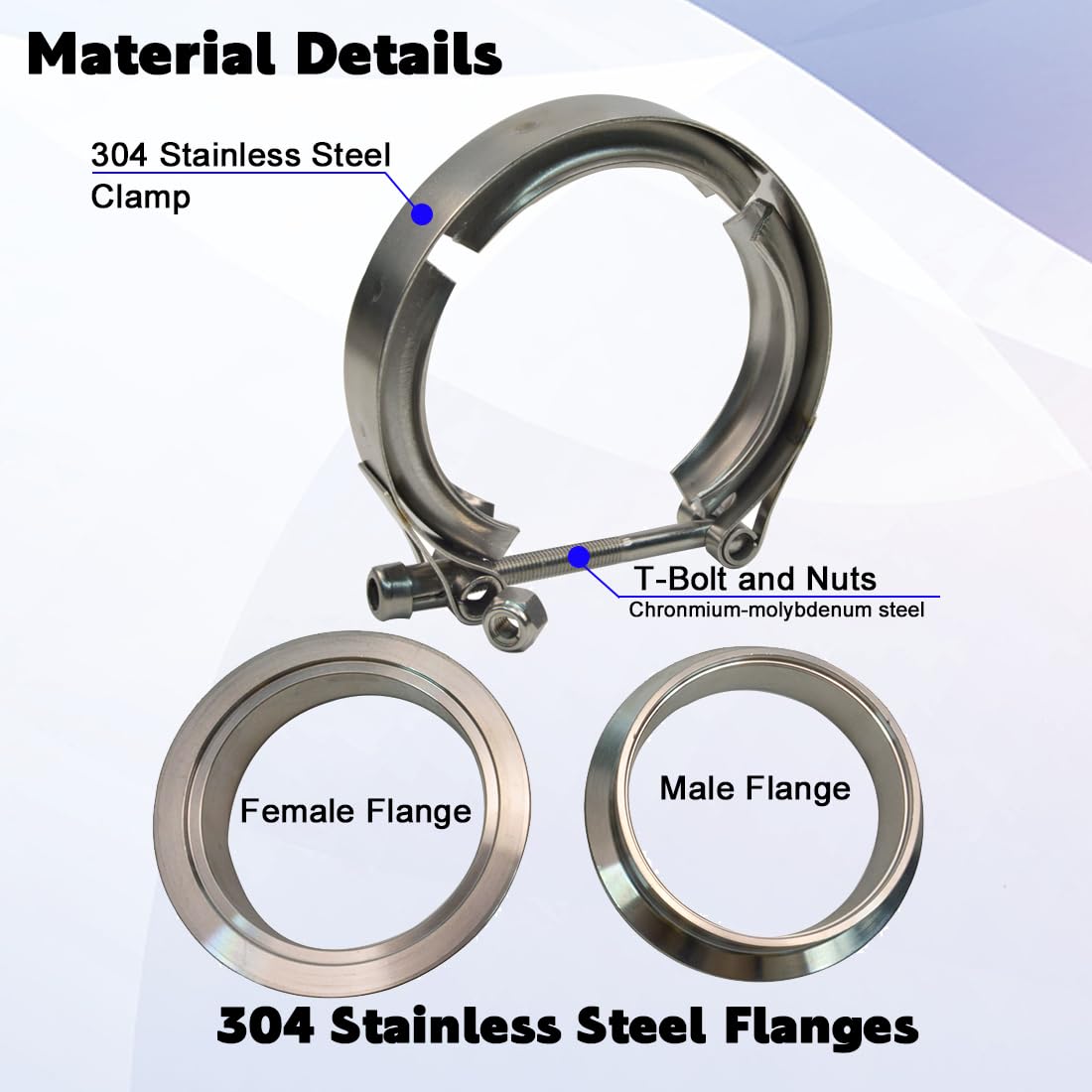 Elifecenter Stainless 2.5'' Exhaust V Band Clamp w/ T304 Stainless Flanges-2-1/2 Inch Exhaust V Clamp