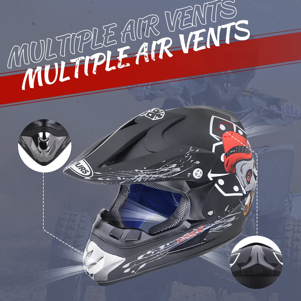 Oumurs Adult Dirt Bike Helmet With Goggles Gloves & Mask Adjustable Sun Visor Dot/Fmvss-218 Motorcycle Adult Atv Helmet Off-Road