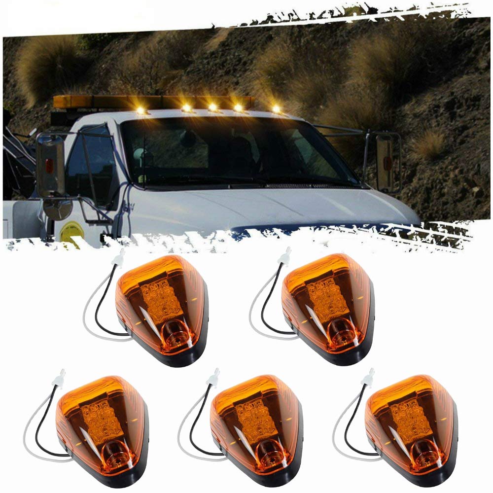 5Pcs Amber Lens Amber Led Cab Roof Marker Lights, Komas Roof Top Lamp Clearance Running Light Replacement For Truck Suv Ford 199