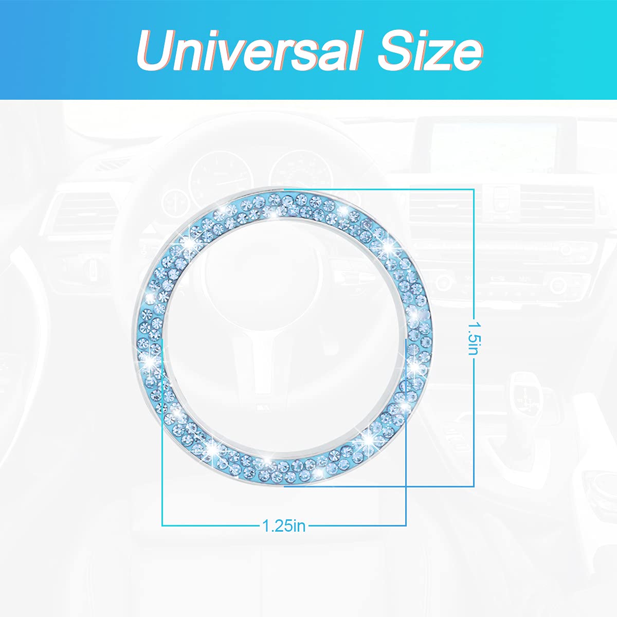 2 Pack Car Push Start Button Cover/Sticker, Key Ignition Knob Bling Ring, Sparkling Car Interior Accessories For Women (Blue1)