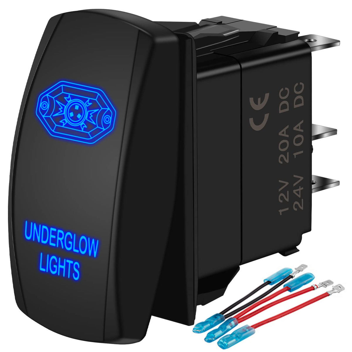 OTOMO LED Underglow Rock Light Rocker Switch 5-Pin Illuminated 20A/12V 10A/24V On/Off Under Glow Lighting Switches Jumper Wires 