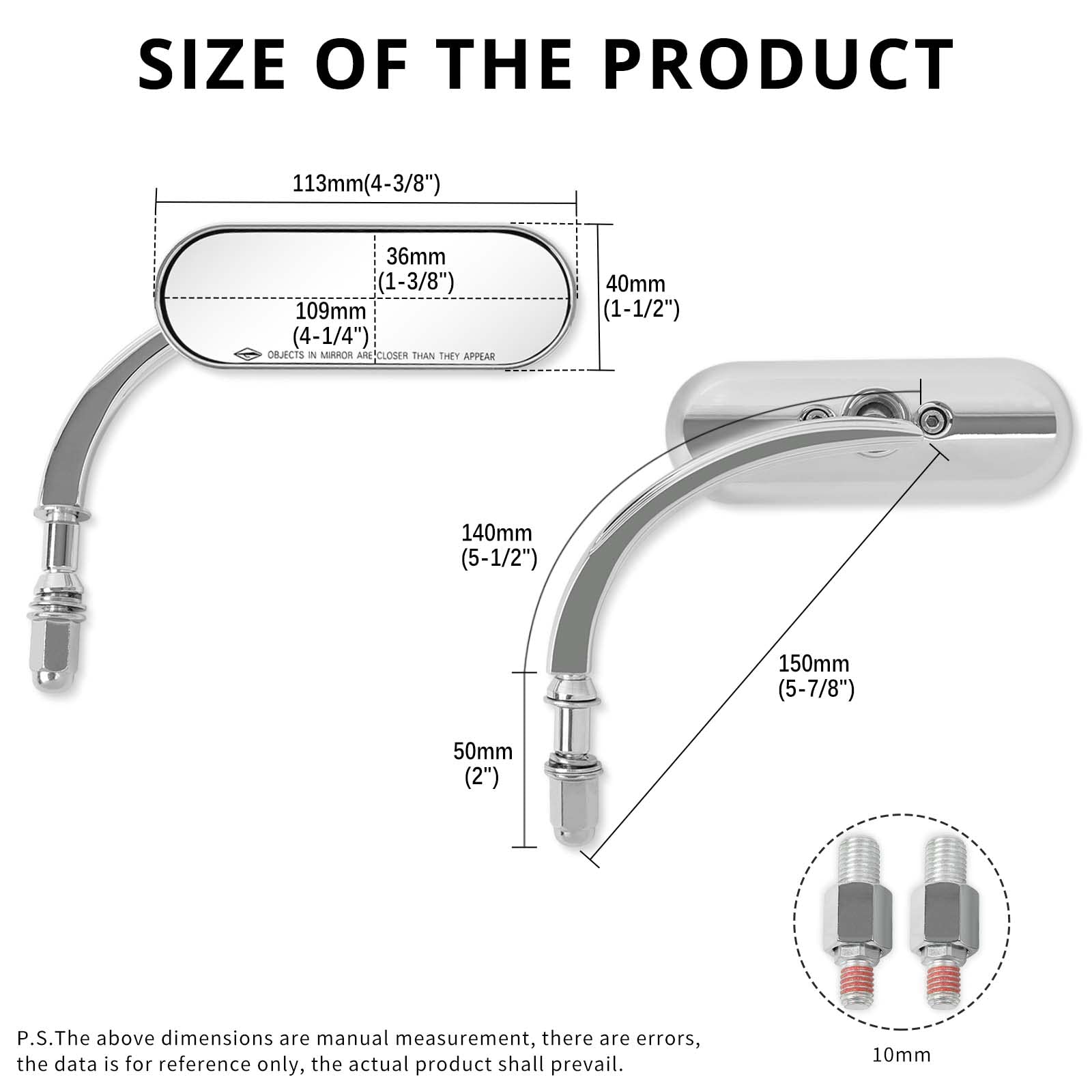 Rich Choices Chrome 8mm 10mm Motorcycle Oval Rearview Mirrors - Glass for Harley Dyna, Softail, Sportster, Touring, Kawasaki, Suzuki
