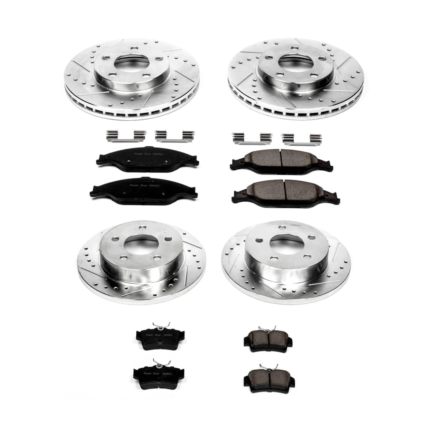 Power Stop K1302 Front and Rear Z23 Carbon Fiber Brake Pads with Drilled and Slotted Brake Rotors Kit For 1999 2000 2001 2002 20
