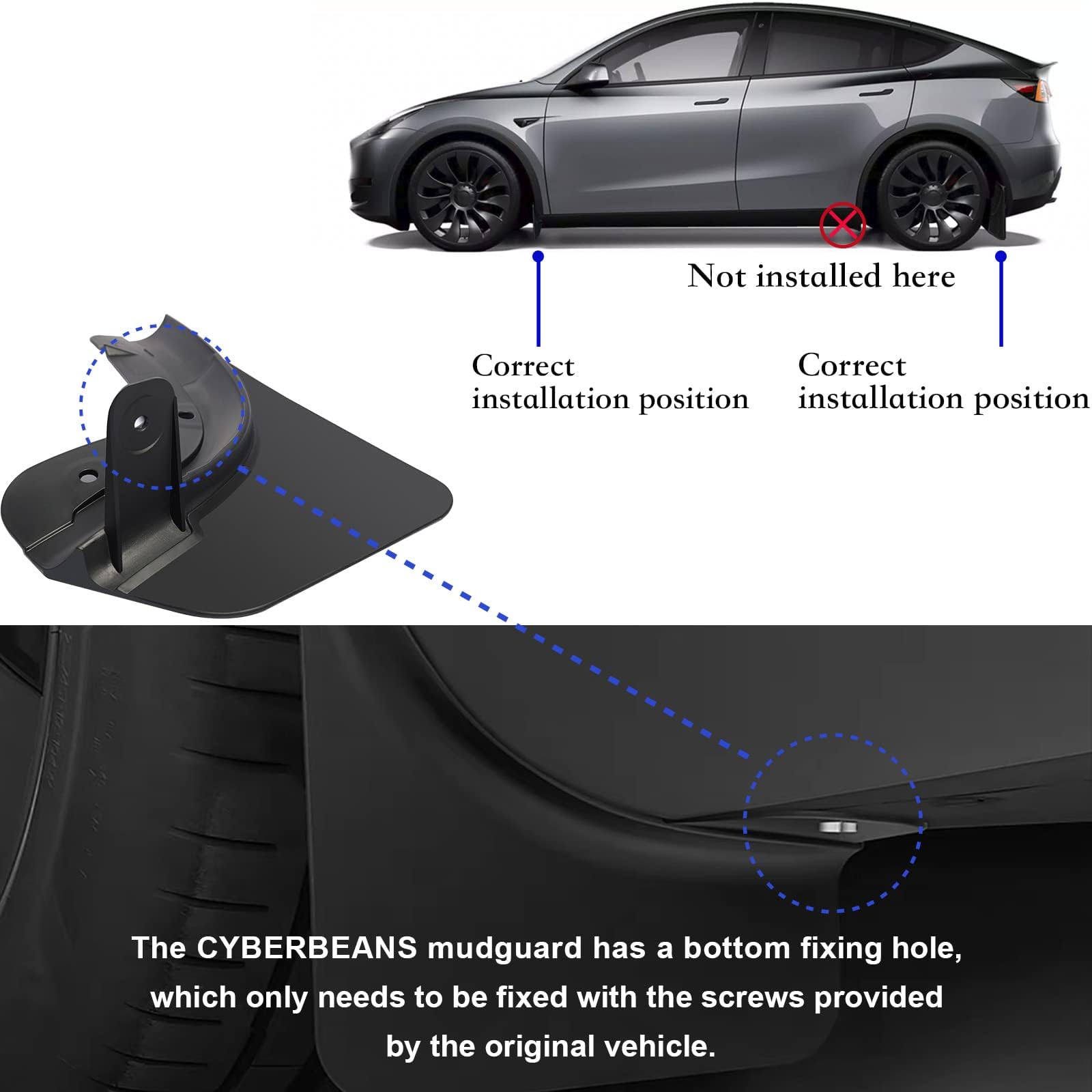 CYBERBEANS Mudflaps for Tesla Model Y Accessories 2025 2024/2023/2022 Model Y Mud Flaps Splash Guards Mudguard,2025 Upgraded Ver