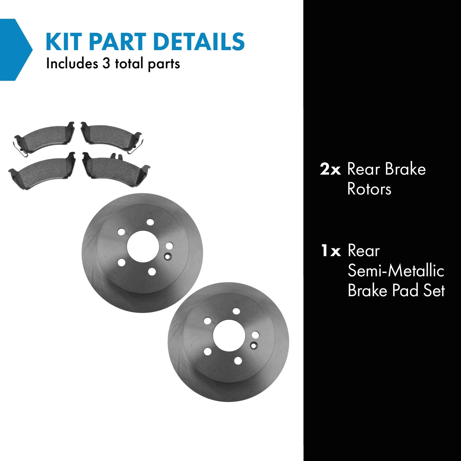 Trq Rear Brake Pad & Rotor Kit Brake Pads Brake Rotor Semi-Metallic Compatible With 1998-2003 Mercedes-Benz Ml320 2003-2005 Ml35