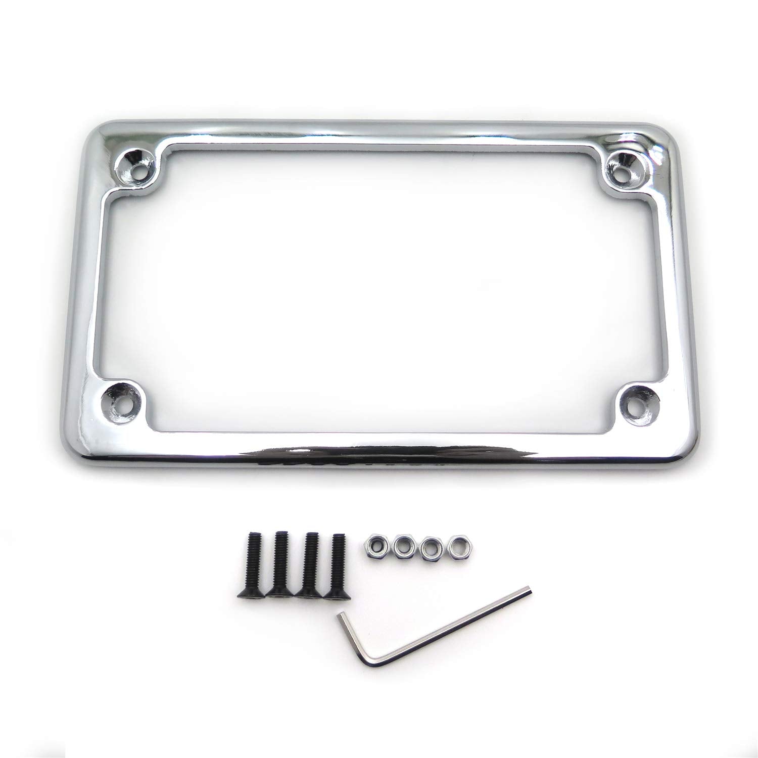 Httmt Mt294-001-Cd Chrome Flat License Plate Frame Bracket Tag Holder 7 Inches X 4 Inches Compatible With Universal Motorcycle
