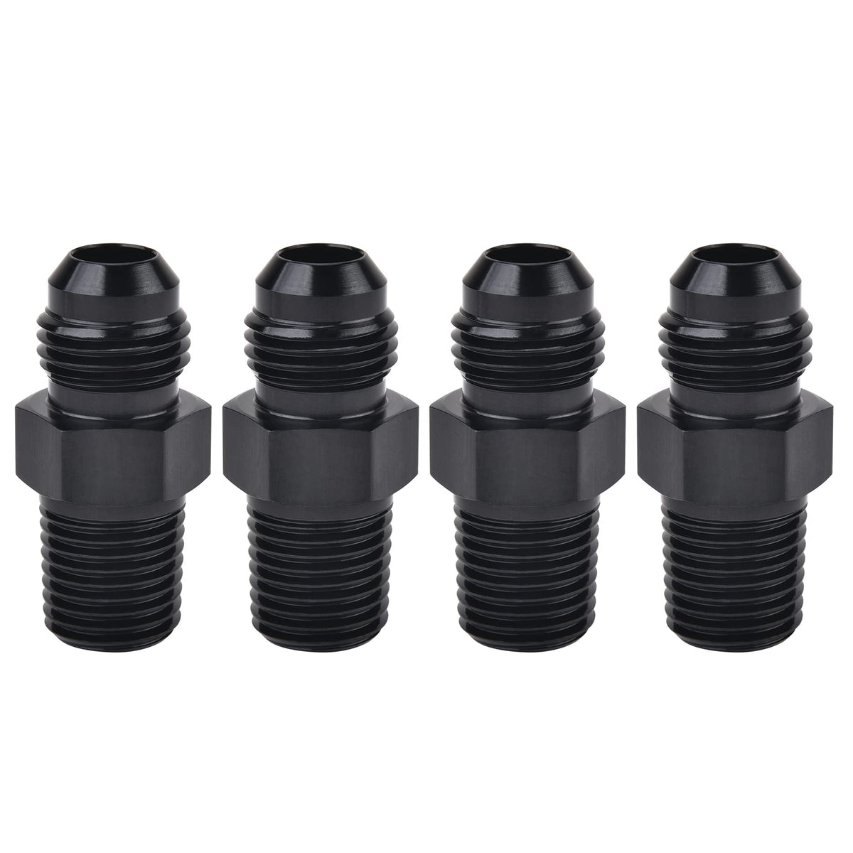 EVIL ENERGY 6AN Male Flare to 1/4'' NPT Pipe Fitting Adapter Aluminum Straight Black 4PCS