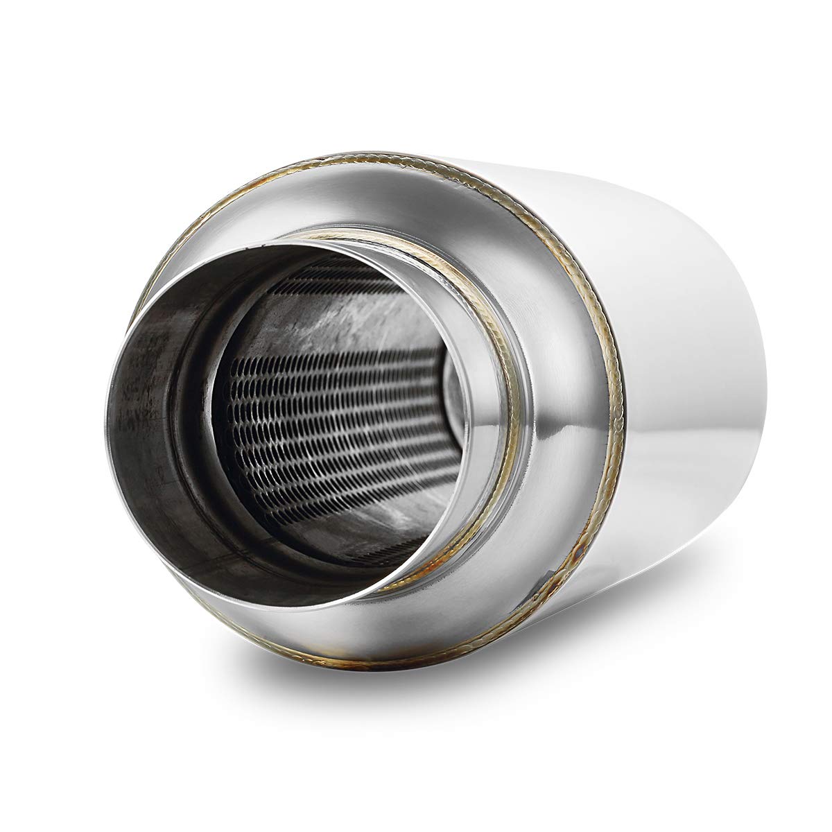 2.5' Inlet Resonator, A-Karck Stainless Steel Polished 2.5' Inlet 2.5' Outlet 16' Overall Length Exhaust Resonator Muffler Straight Through Design