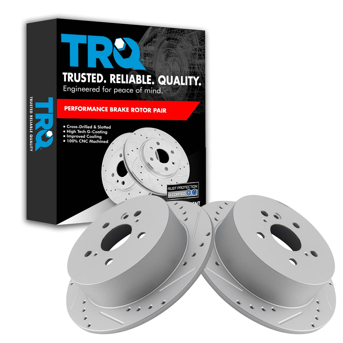 Trq Rear Performance Brake Rotors Set Premium G-Coated Cross Drilled & Slotted Compatible With 2009-2015 Toyota Venza