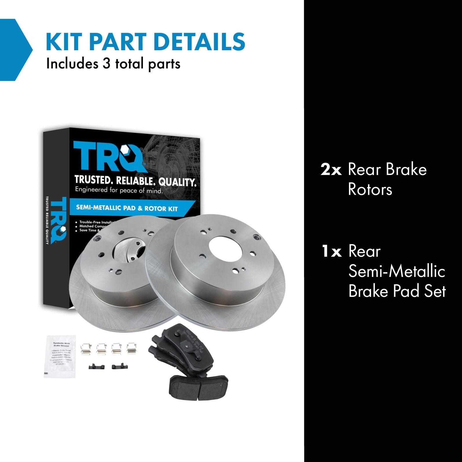 Trq Rear Brake Pad & Rotor Kit Brake Pads Brake Rotor Semi-Metallic Compatible With 2004-2011 Mitsubishi Endeavor