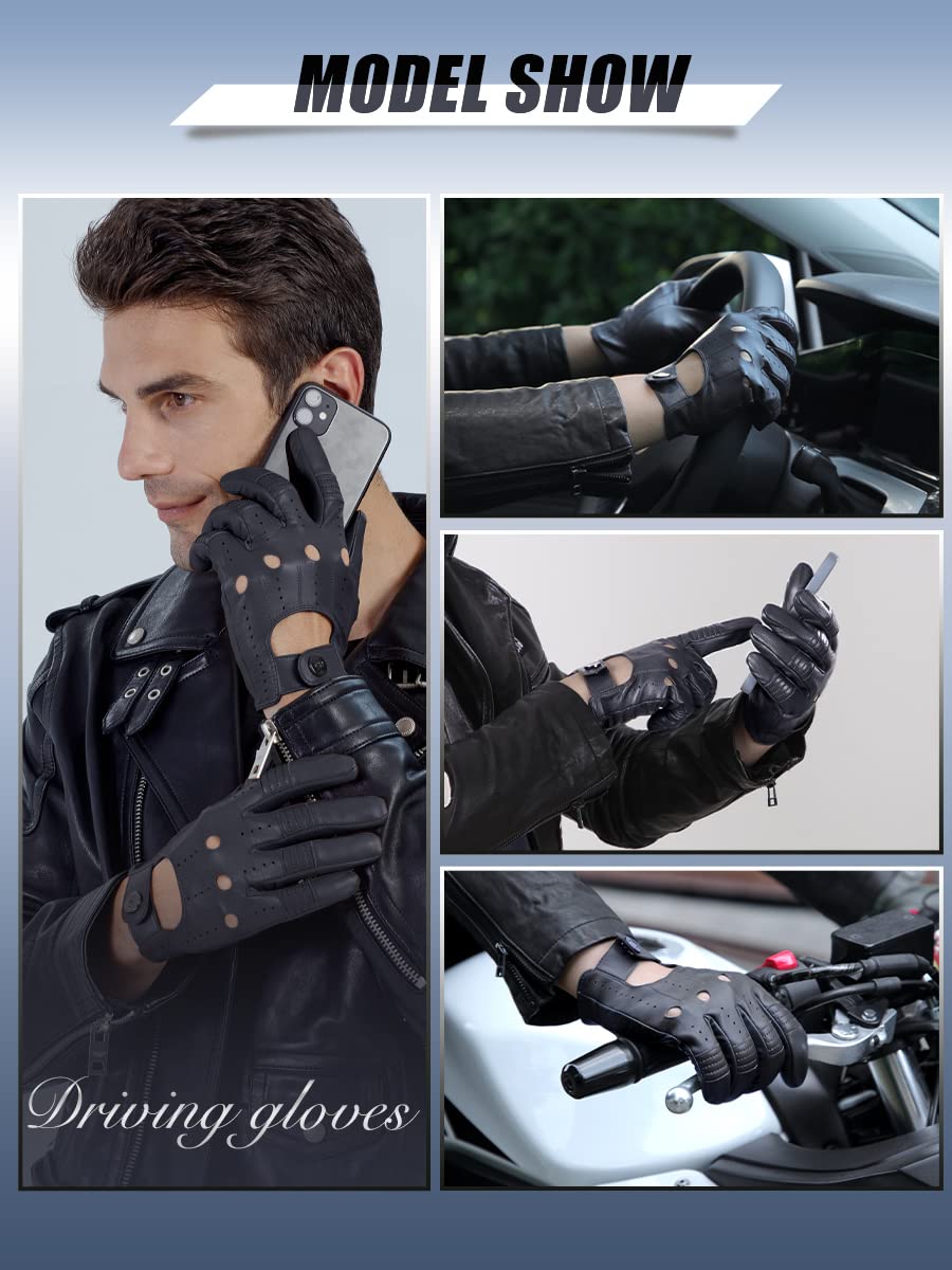 Gsg Men Genuine Leather Gloves Navy Blue Unlined Biking Touchscreen Driving Gloves Small,Navy Palm Hole