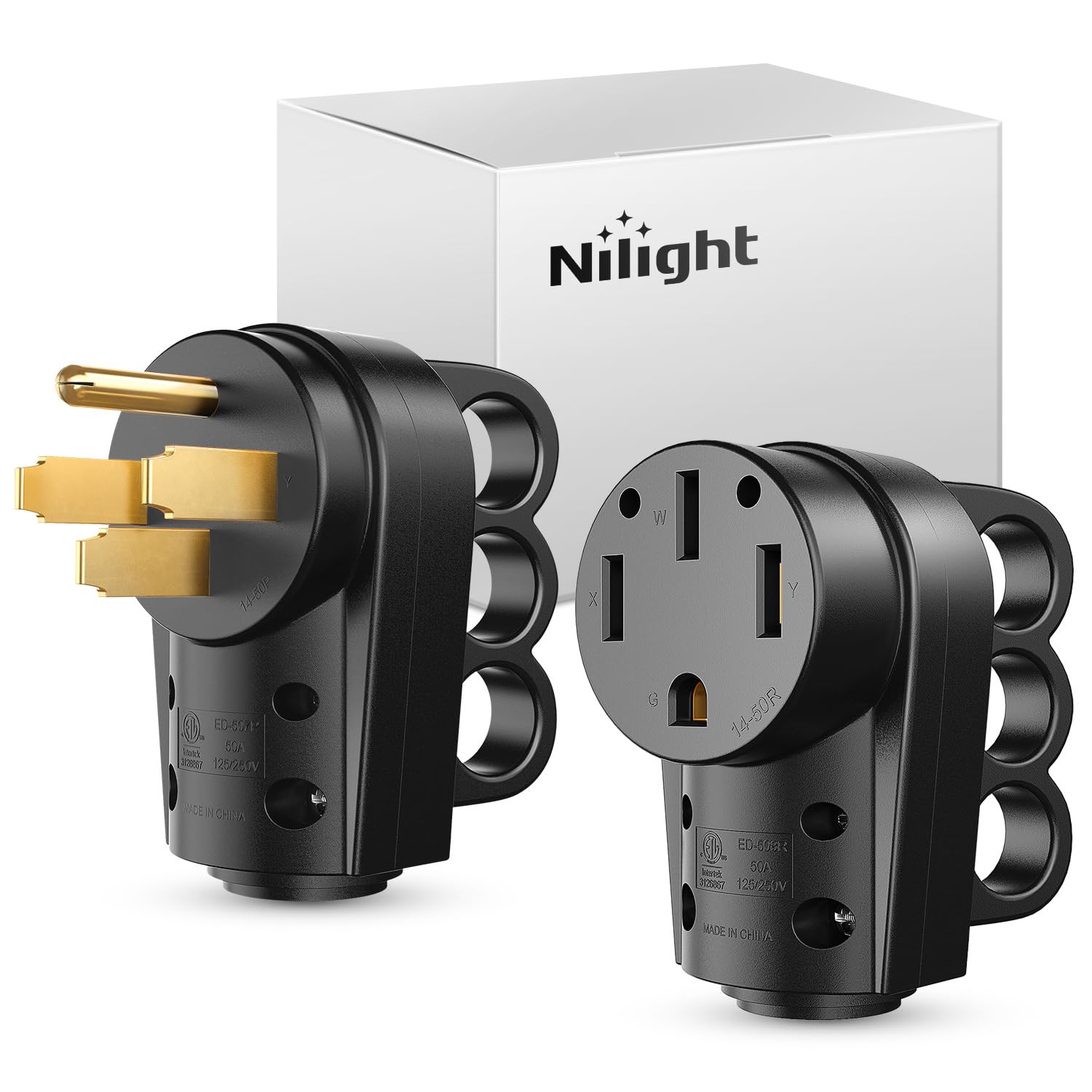 Nilight 50 Amp Rv Male And Female Plug Set 14-50P 14-50R Receptable 125V/250V Volt Heavy Duty Electrical Camper Etl Listed For C