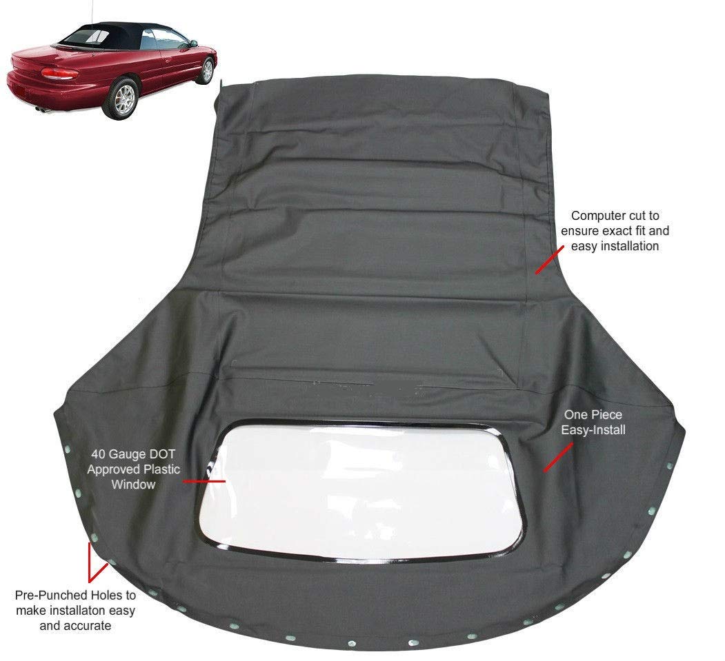 Fits: Chrysler Sebring 1996-2006 Convertible Top & Plastic Window Black Sailcloth (1 Piece Easy Install)