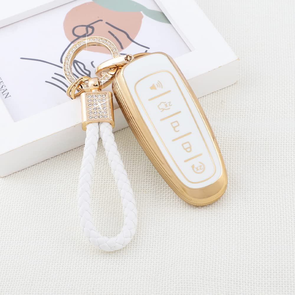 Pifoog Key Fob Cover For Ford 5 Button Car Key Shell Case Glitter Keychain For Ford Edge Explorer Expedition Focus Taurus Escape
