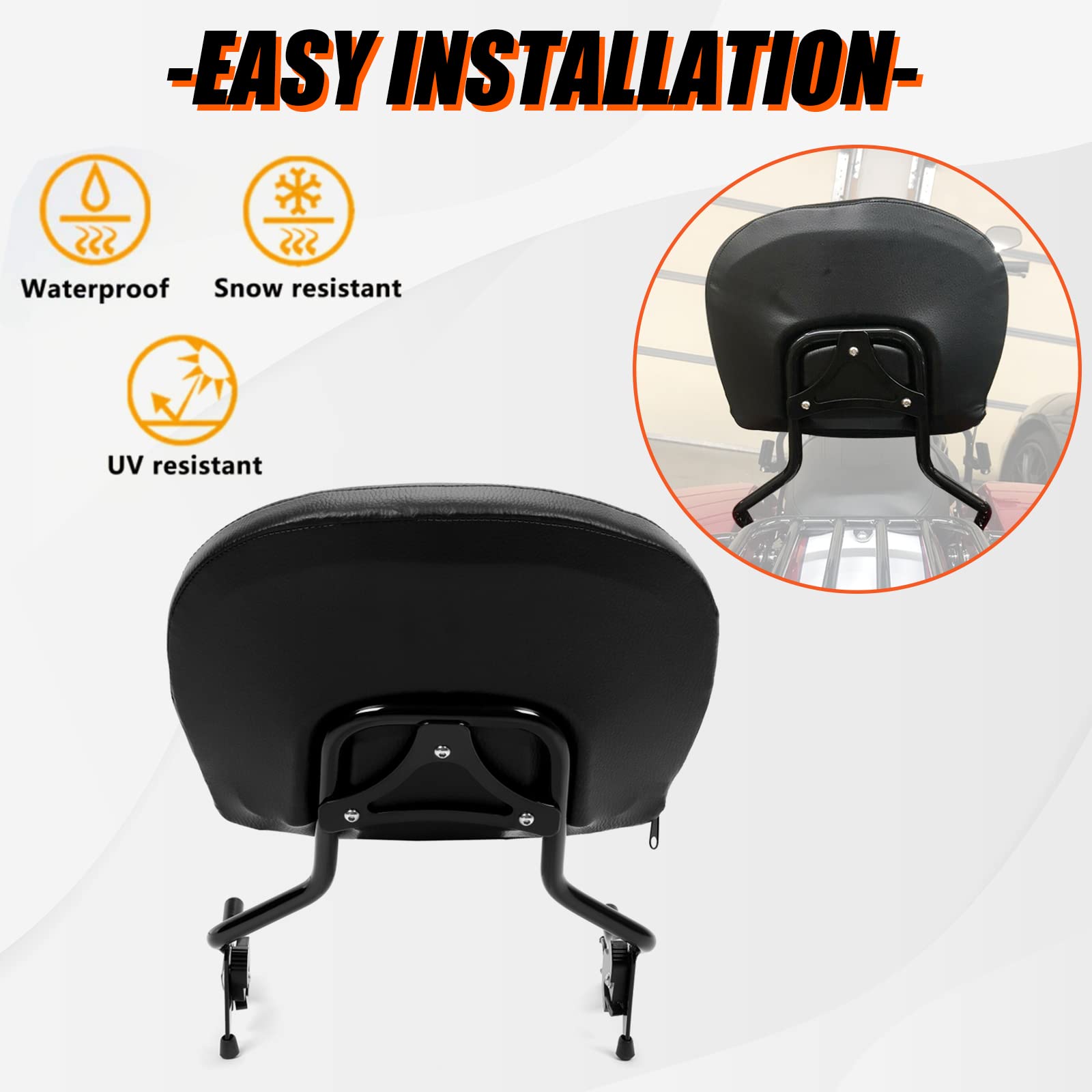 Ecotric Adjustable Detachable Sissy Bar Backrest Compatible With 2009-2024 Harley Touring Road Electra Tri Street Glide/Road Kin