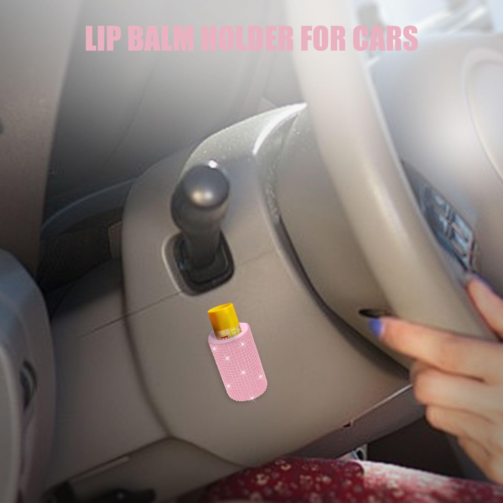 xbrtaia 1 Pack Upright Car Chapstick Holder, Bling Insulating Lip Balm Holder,Rhinestone Car Accessories for Women Interior,Suit