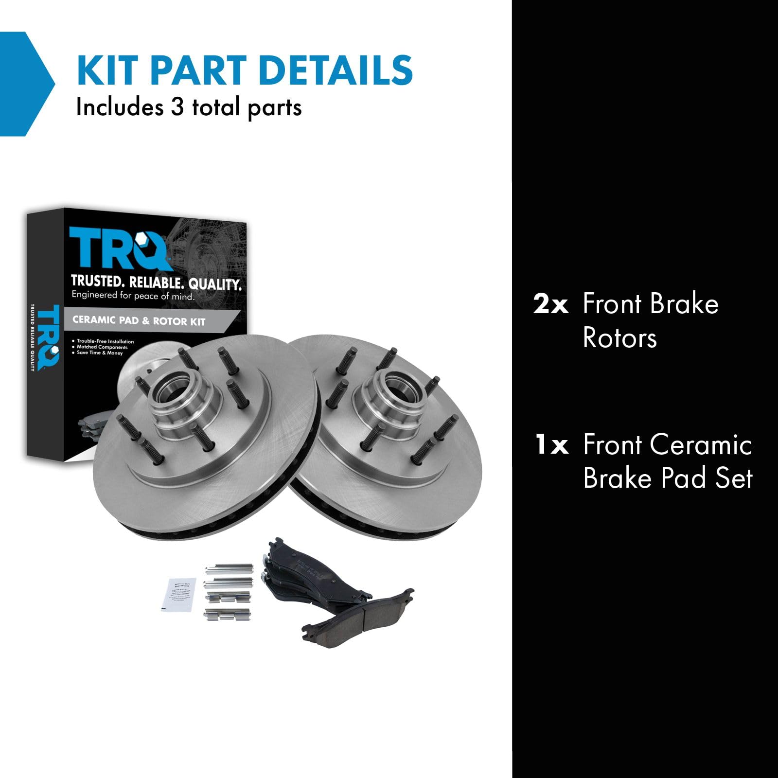 Trq Front Brake Pad & Rotor Kit Brake Pads Brake Rotor Ceramic Compatible With 1999-2003 Ford F-150 2004 F-150 Heritage 1997-199
