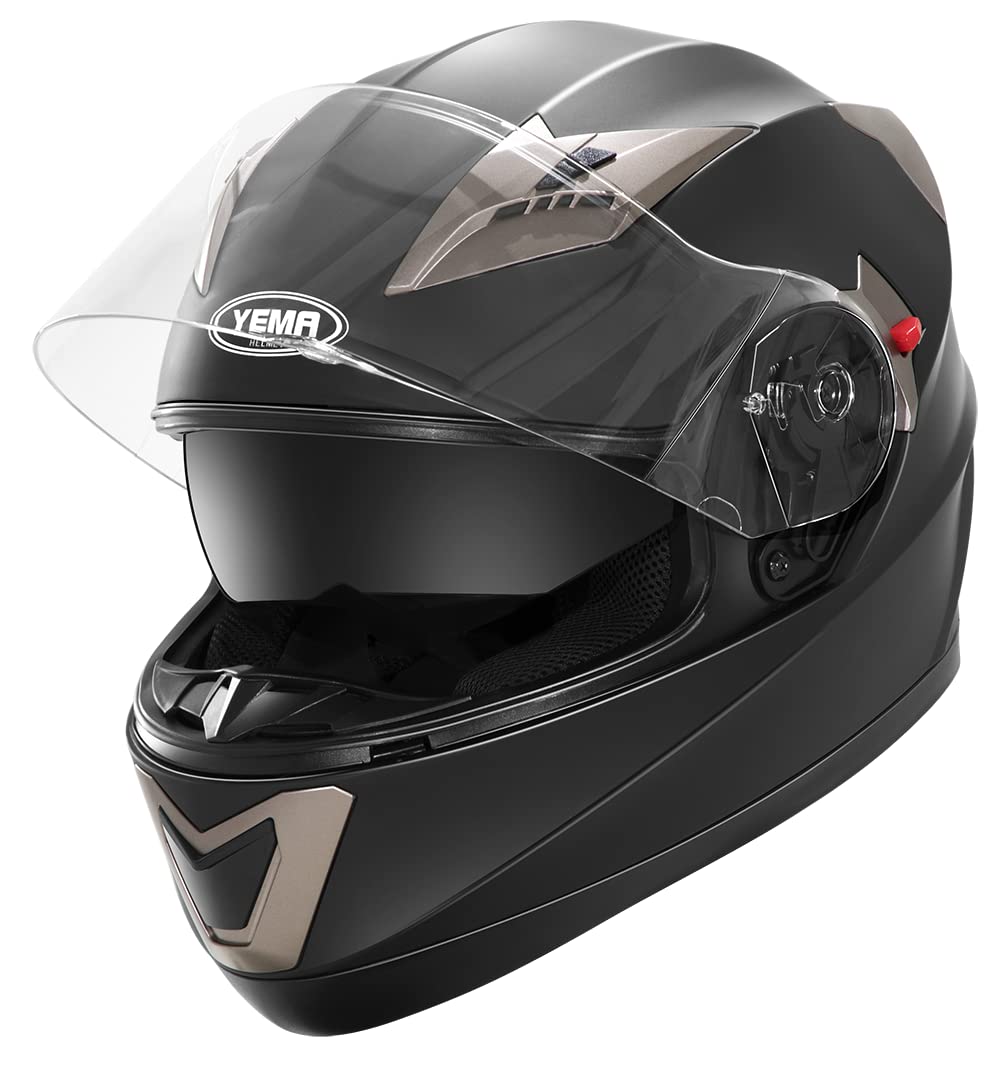 Motorcycle Full Face Helmet Dot Approved - Yema Helmet Ym-829 Motorbike Moped Street Bike Racing Casco Moto Helmet With Sun Visor For Adult,Youth Men And Women - Matte Black,Xxl