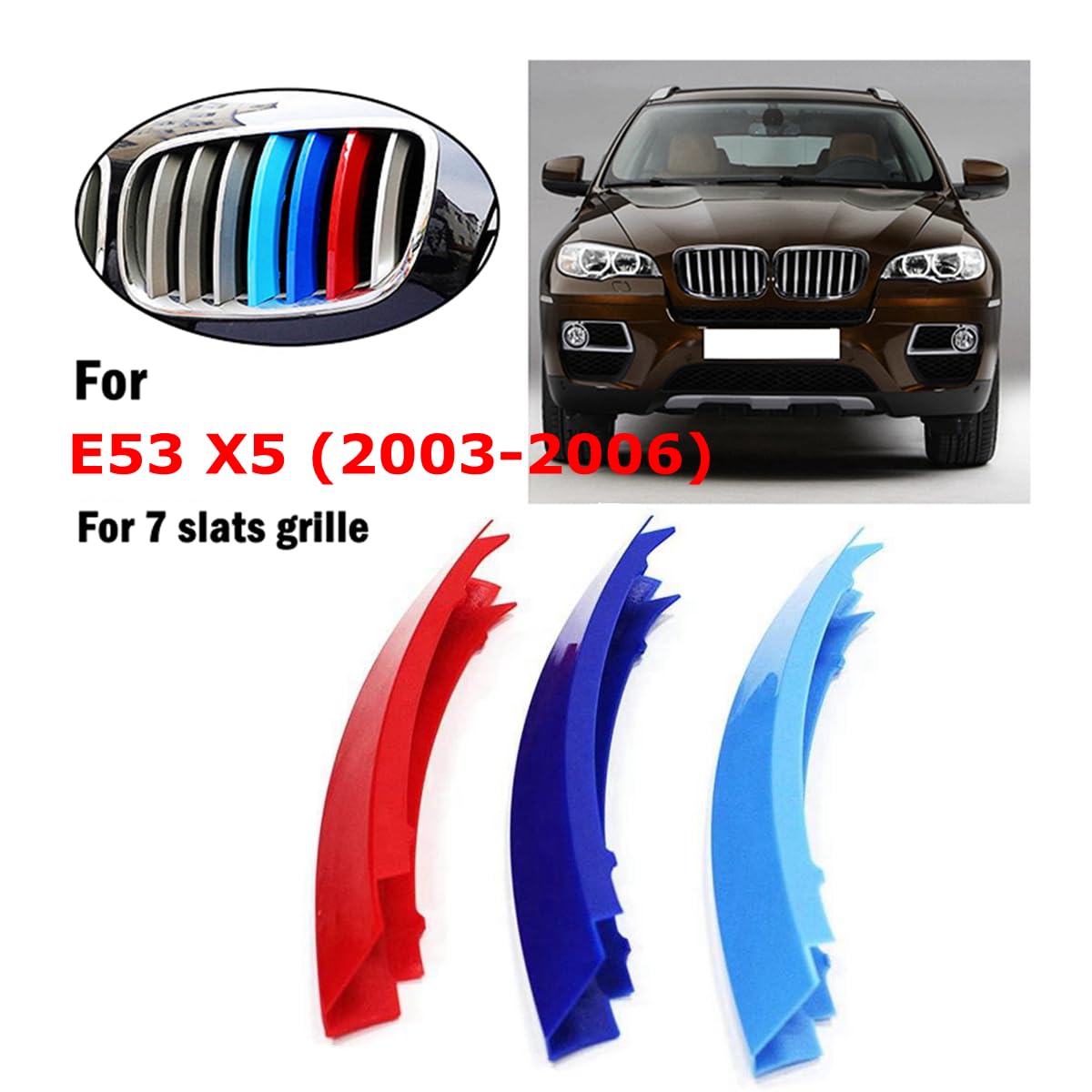Exact Fit ///M-Colored Grille Insert Trims Compatible With Bmw 2003-2006 E53 X5 7-Beams Center Kidney Grill