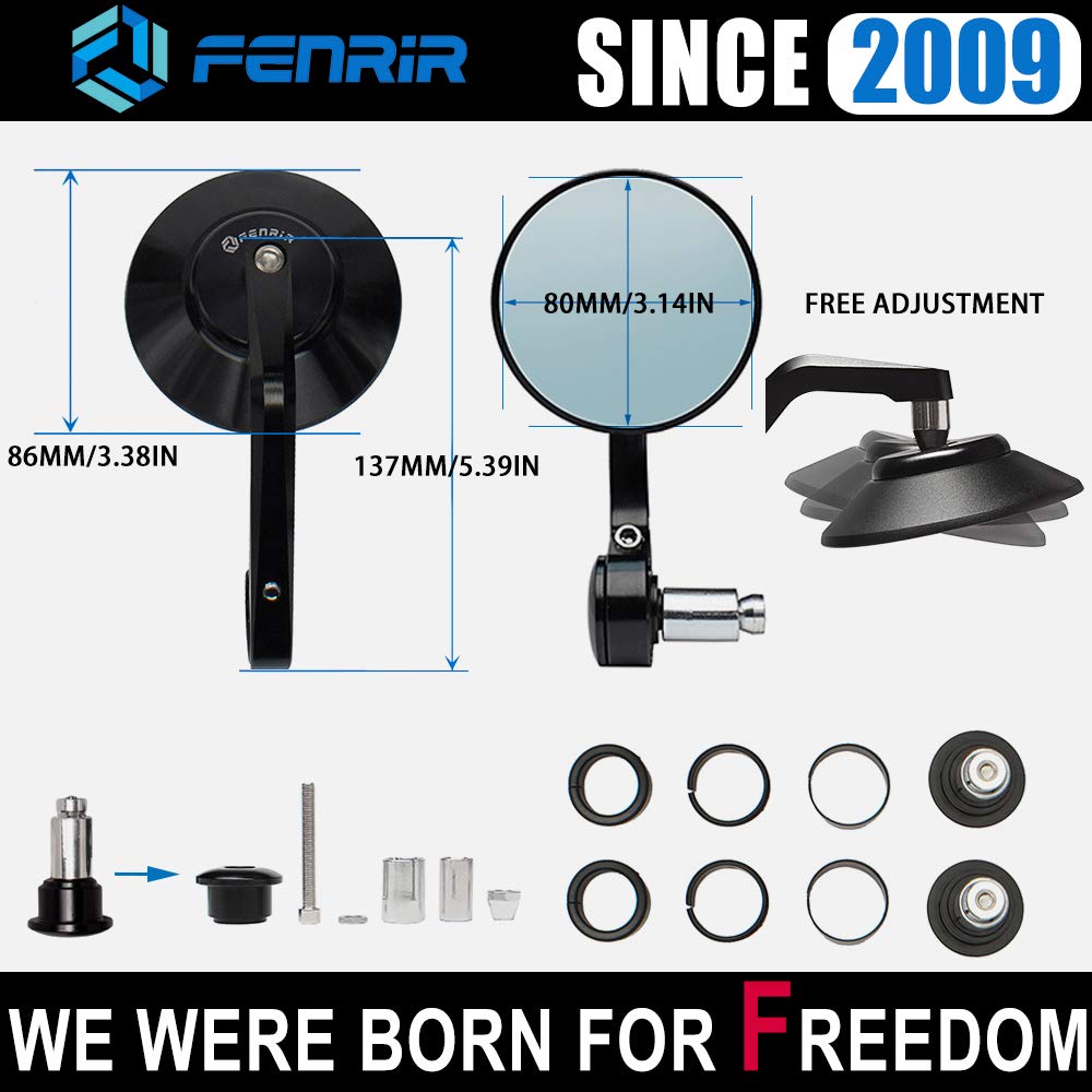 Fenrir Cnc Aluminum Alloy Round Cafe Racer Retro Black Motorcycle Bar End Mirrors Side 22Mm 7/8' Inch Handlebar Mirror Universal Rear View For M8/M6 Sport Naked Street Bike Cruiser Minimoto Scooter