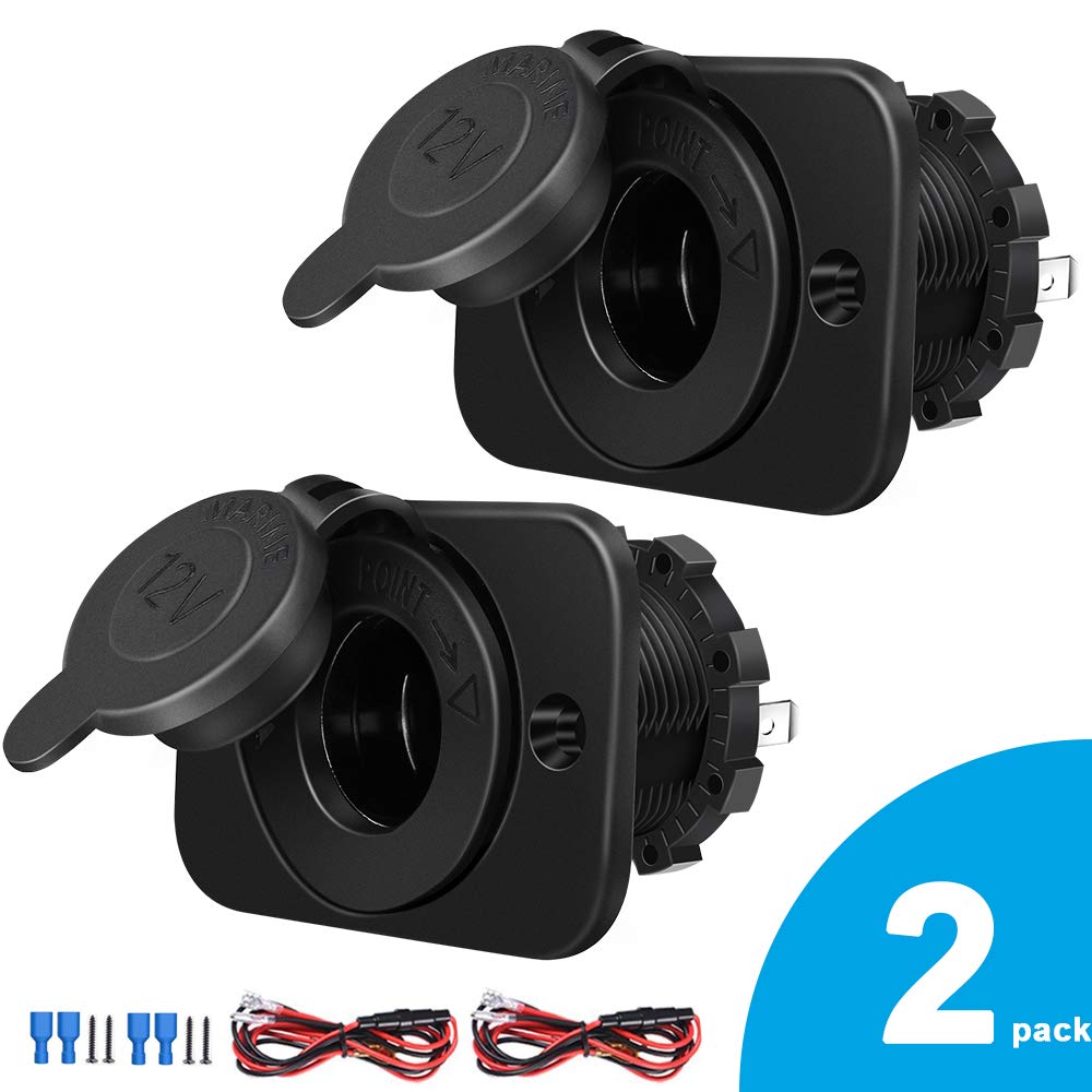 2-Pack Cigarette Lighter Socket, 12V Power Outlet Receptacle for Car Marine Motorcycle ATV RV, with Wire Fuse DIY Kit by Riseuvo