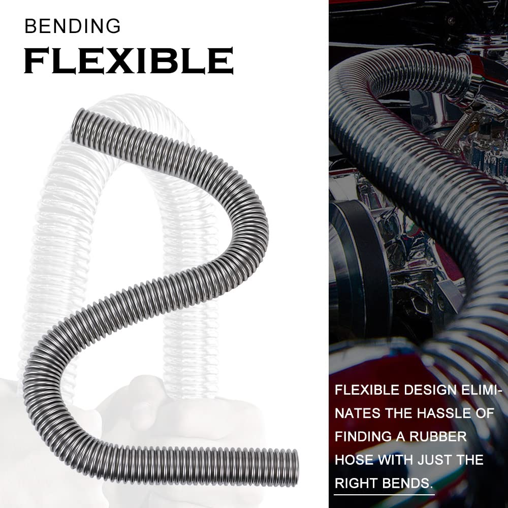 Hypertune Universal 24'' Stainless Steel Radiator Flexible Coolant Water Hose Kit W/ Cap Clamp Silver