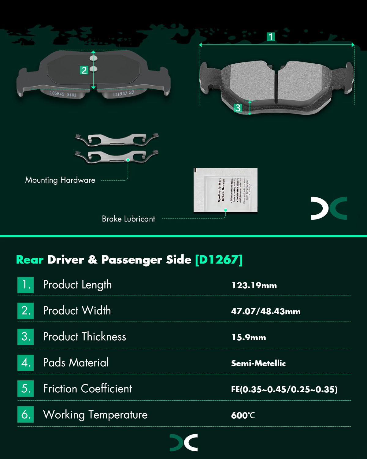 Scitoo D1267 Semi-Metal Brake Pads Kit - Rear For Bmw 128I, 323I, 328I, 328Xi, X1