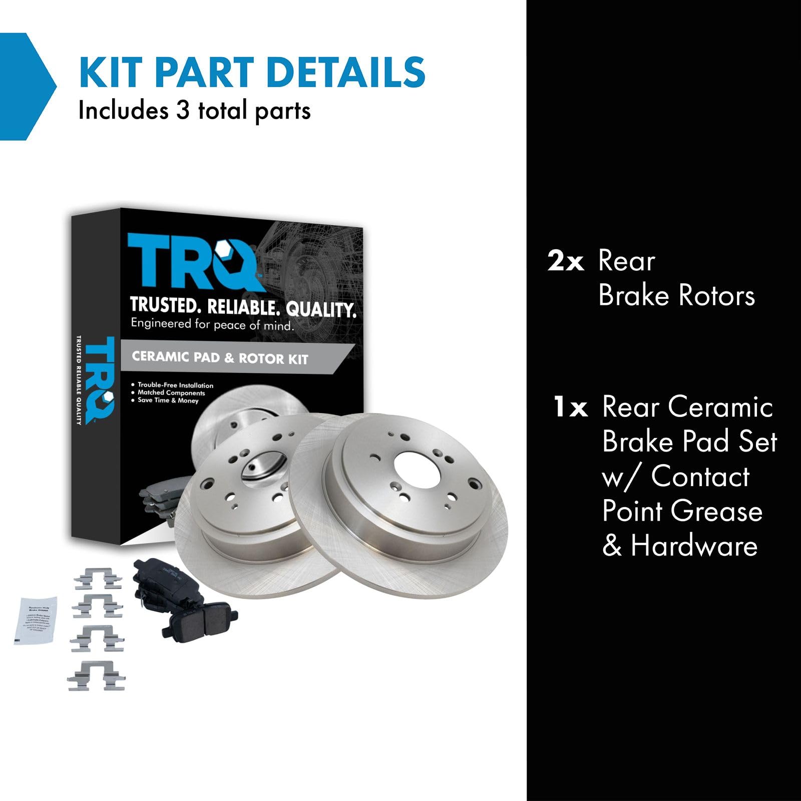 TRQ Rear Brake Pad & Rotor Kit Brake Pads Brake Rotor Ceramic Compatible with 2001-2006 Acura MDX 2003-2008 Honda Pilot