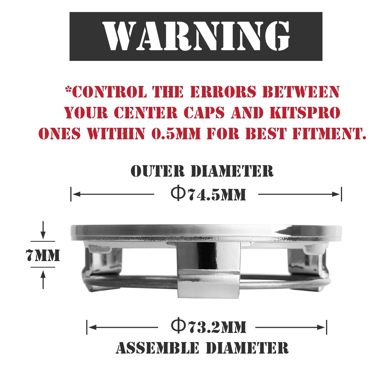 Kitspro 2.9Inch 75Mm Wheel Center Caps, Pack Of 4 (Chrome, Outer 75Mm, Inner 73Mm)