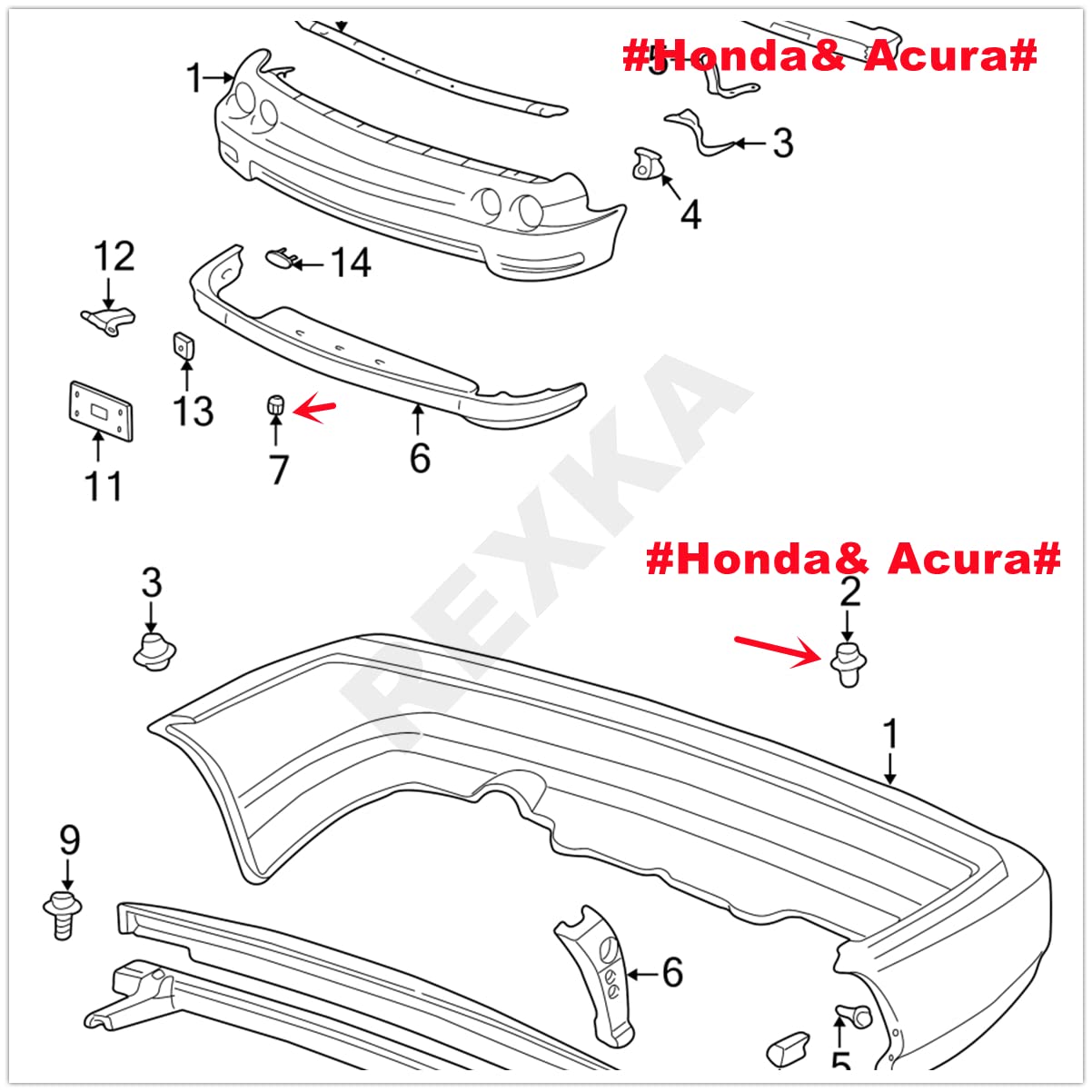 Rexka 30Pcs Bumper Cover Fender Liner Retainer Clips Fastener For Honda Acura Bmw Mini Cooper Countryman Cooper Paceman 07130702966 91503-Sp0-003 Civic Odyssey Accord Cr-V